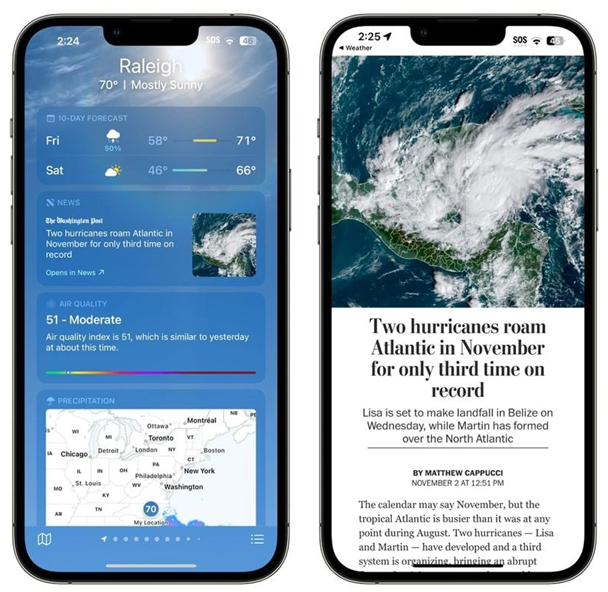 泰来苹果14维修分享iPhone 14手机如何看天气时顺带看新闻 